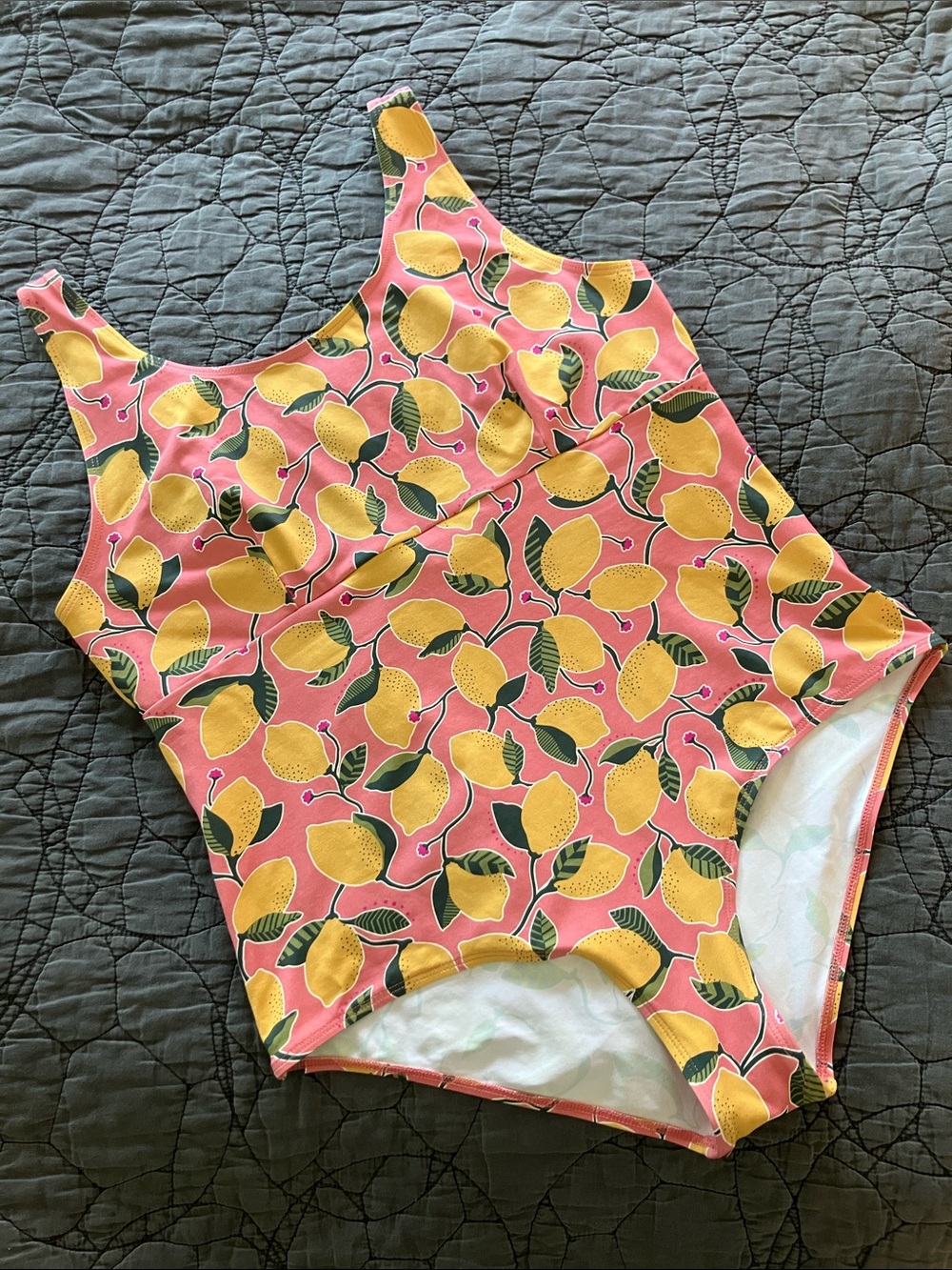 Gudrun Sjoden Pink Lemon Print One Piece Swimsuit Size XL